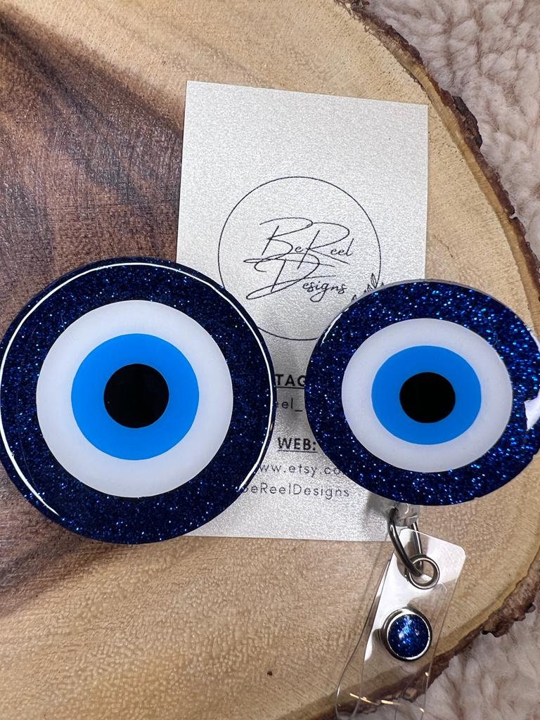 Blue Evil Eye badge reel, Amulet Nurse badge holder